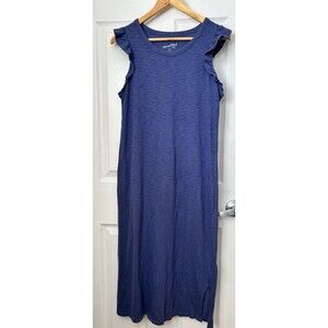Universal Thread Midi Dress Ruffle Sleeve Size S Blue Soft Cotton Slub Side Slit
